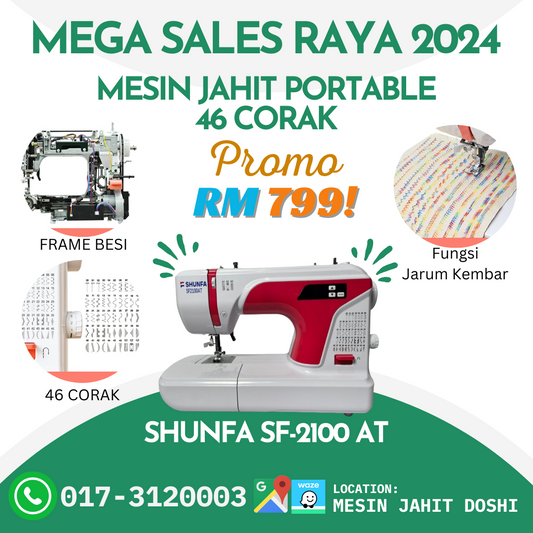 Mesin Jahit SHUNFA SF2100AT 46 Corak/ Pattern Portable Sewing Machine